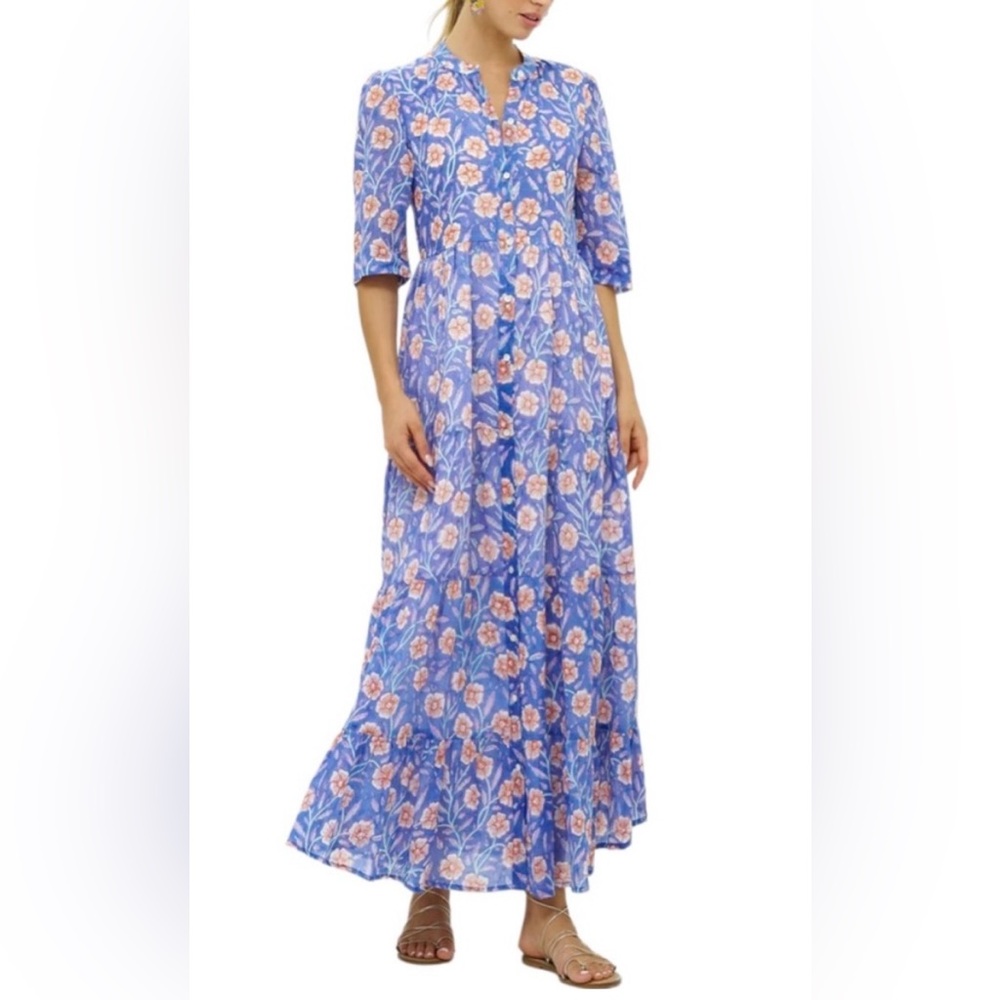 OLIPHANT Button Neck 3/4 Sleeve Maxi Size Small Blue/Orange & White NWT